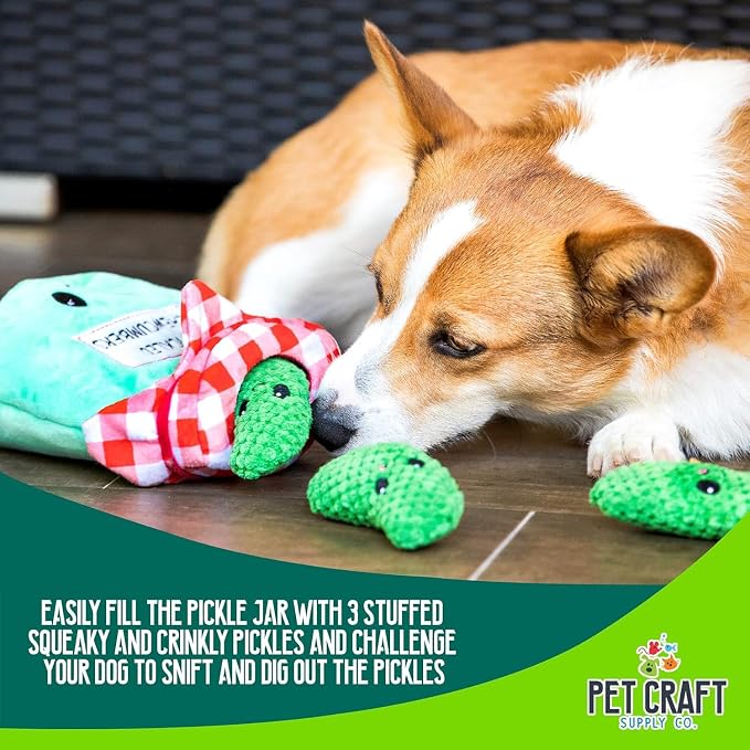 Pet Craft Supply Hide and Seek Plush Dog Toys Crinkle Squeaky Interactive Burrow Activity Puzzle Chew Fetch Treat Hiding Brain Stimulating Cute Funny Toy Bundle Pack -Pickles, for Medium Breeds | Crinkle Squeaky Burrow Toy for Hide and Seek Play, Puzzl...