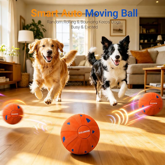 Interactive Dog Ball Toy, Automatic Rolling & Bouncing, 3.2" Orange, E-TPU | Medium & Large Dogs, 2-in-1 Fetch Toy, 3 Play Modes, Chew Resistant, USB Type-C Rechargeable, Waterproof