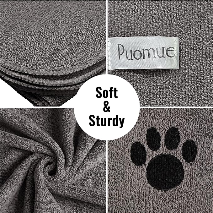 Puomue Microfiber Dog Towels for Drying Dogs, Super Absorbent and Soft Pet Grooming Towel, 40 Inch X 23.6 Inch, Perfect Dog Shower & Bath Supplies for Large, Medium or Small Dogs, Grey
