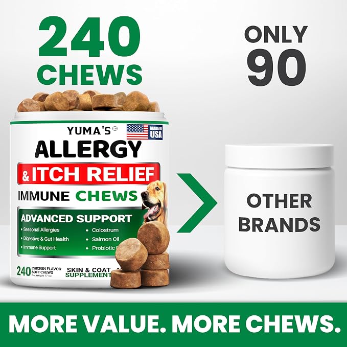 Dog Allergy Chews for Itchy Skin - 240 Treats - Anti-Itch Immune Relief