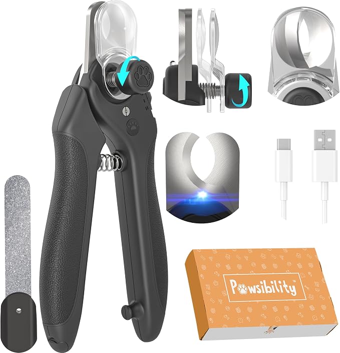 Pawsibility Pet Nail Clipper PRO, LED Light, Black