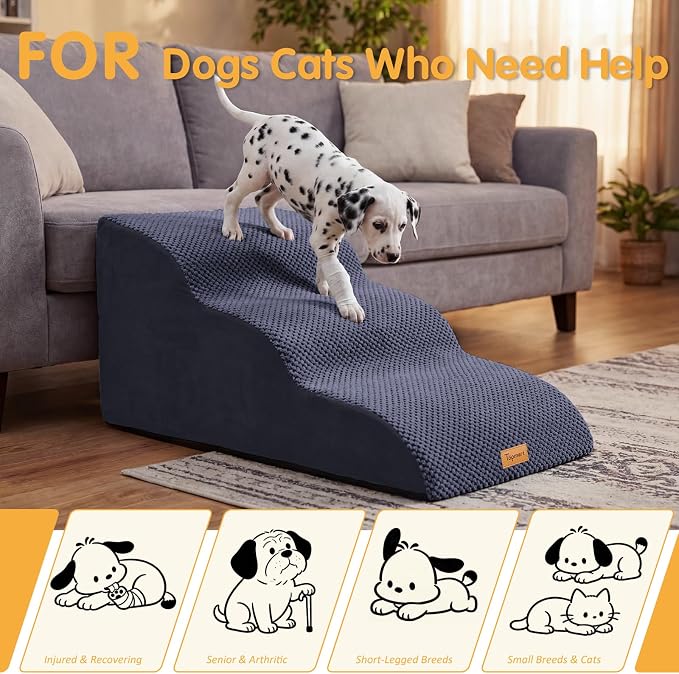 Topmart High Density Extended Foam Dog Ramp&Steps 3 Tiers,15.7" High,Non-Slip Dog Stairs with Removable Cover,Soft Foam Pet Ladder,Best for Injured,Older Cats,Pets with Joint Pain