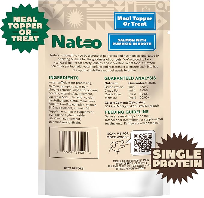 NATOO Dog Food Topper for Picky Eaters & Dog Treat (Salmon with Pumpkin), Dog Toppers for Dry Food, Wet Meal Toppers for Dogs & Puppies, Limited Ingredient Dog Food, (Case of 20) 3 oz Each