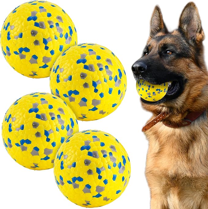 FUSOTO 4Pcs Dog Balls, Tennis Balls for Dog, Yellow | Balls for Dog Aggressive Chewers, for Large Medium Small Puppy, Training Catch&Fetch, Water Floats Toys, Yellow