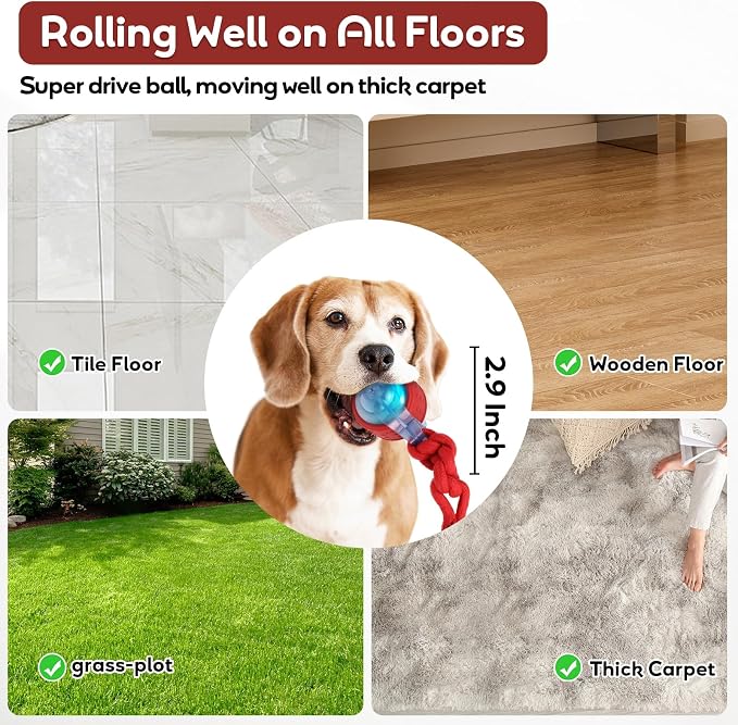 Dog Toys Interactive Rolling Ball with Rope, Motion-Activated | Squeaker dog ball Zig-Zag moving and rolling rechargeable dog ball release pressure dog exercise perfect for small puppies