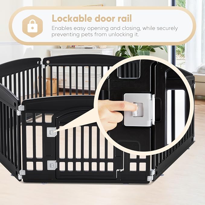 Simple Deluxe 24" 6-Panel Dog Playpen, Durable Pet Playpen with Secure Locking Door for Puppies & Small/Medium Dogs, Portable & Foldable Pet Fence, Black
