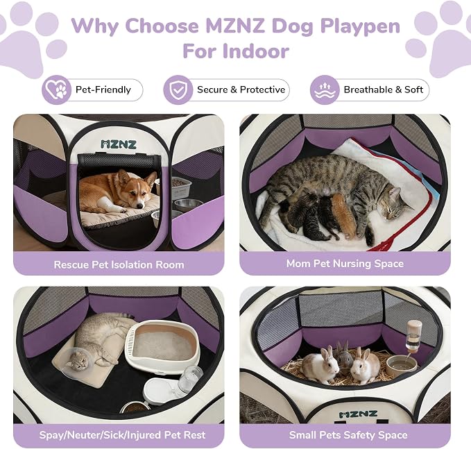 Dog Cat Playpen, Portable Puppy Pet Crate Indoors for Small/Medium Dogs Cats Rabbits, Foldable Dog Cage Enclosure for Outdoor, Pop Up Dogs Tent Kennel with Carrying Case, Purple