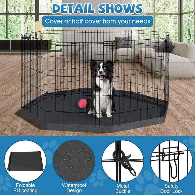 Pet Playpen Dog Pen Foldable Dog Exercise Fence 8 Panels 30 Inch Kennels Pet Playpen Options Ideal for Pet Medium Animals Outdoor Indoor (Playpen with Bottom Pad)