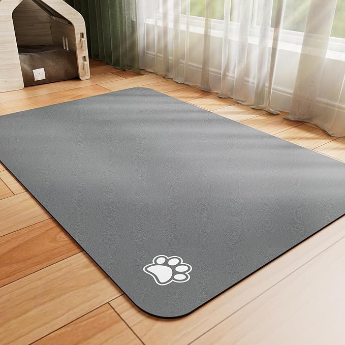 HotLive Dog Food Mat - Absorbent Cat Mat for Food and Water, No Stains Pet Feeding Bowl Mat, Easy to Clean Pet Placemats, Quick Dry Dog Water Dispenser Mat for Messy Drinkers | Paw Dark Grey 12"x 19"