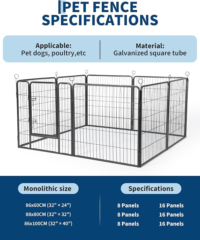 Anti-Rust Dog Playpen, 24in 8 Panels, Secure Gate