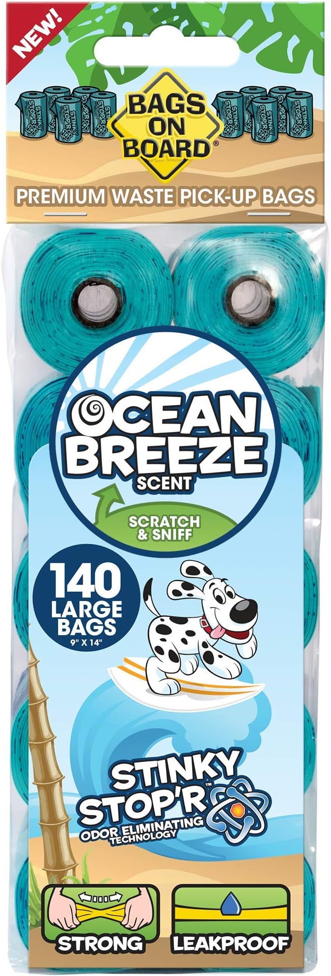Bags on Board Odor Control Dog Poop Bags | Ocean Breeze Scent | 9 x14 Inches, 140 Waste Pickup Bags (3203940043)