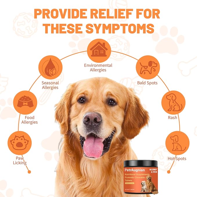 Dog Allergy Chews | Daily Support for Itchy Skin, Immune Health & Seasonal Allergies from Probiotics Omega 3 Quercetin Colostrum,Paw Licking, Pet Itchy Ear Relief Supplement - 100ct