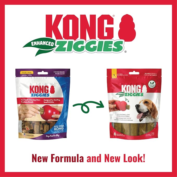 KONG Classic Toy and Enhanced Ziggies Treats Combo, for Small Dogs | Durable Stuffable Classic Toy Paired with Enhanced Ziggies Treats for Fun, Enrichment & Dental Health
