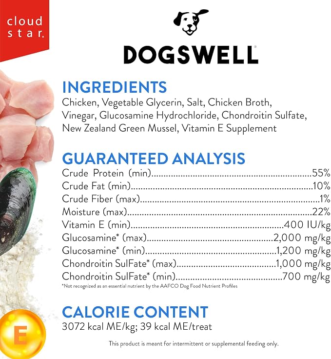 DOGSWELL Hip & Joint Jerky Dog Treats, Chicken Breast, 12 oz. Pouch
