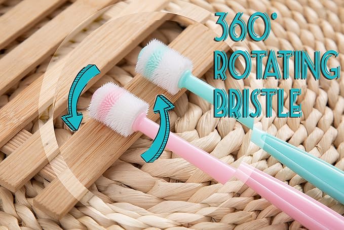 E.M&S.T by Emmeliestella Small Dog & Cat Toothbrush 360 Degree Soft Silicone, Cat Dental Care, Toothbrush Case, Easy to Handle, Independent Packaging, Refill Set, Light Blue&Light Pink 4PCS