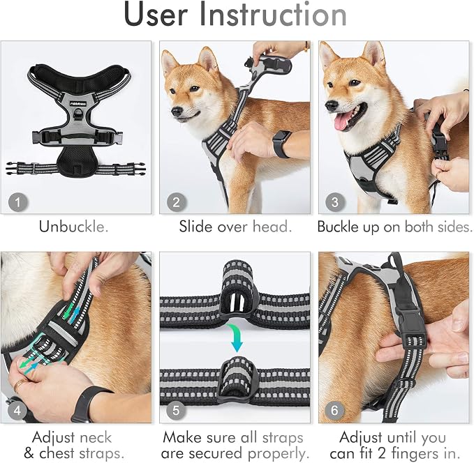 rabbitgoo Dog Harness, No Pull for Large Dogs with 2 Leash Clips, Pet Vest | No Choke with Handle, Adjustable Soft Padded, Reflective, Easy Control for Walking, Gray, X-Large