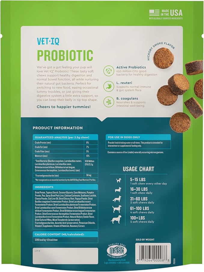 VetIQ Probiotic Supplement for Dogs, Gut & Bowel Support, 90ct