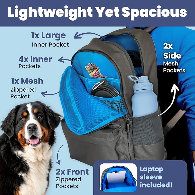 rubyloo Dog Travel Bag with Bowls, Treat Pouch & Food Container, Dark Grey
