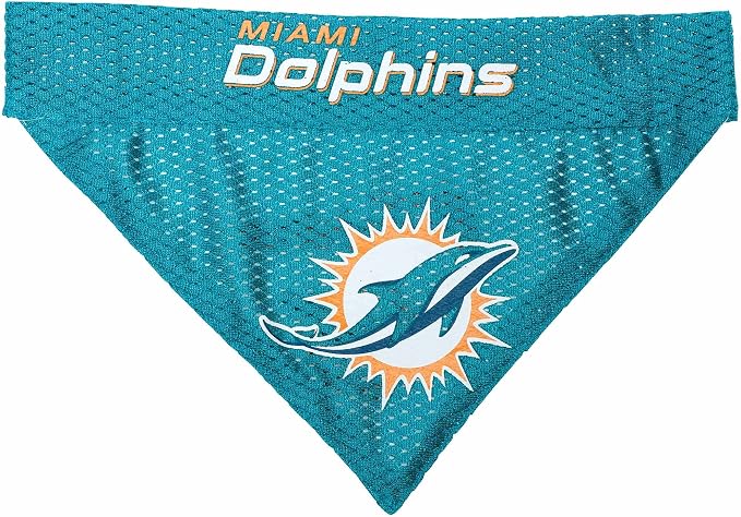 NFL DOG BANDANA - MIAMI DOLPHINS REVERSIBLE PET BANDANA. 2 Sided Sports Bandana with a PREMIUM Embroidery TEAM LOGO, Large/X-Large. - 2 Sizes & 32 NFL Teams available