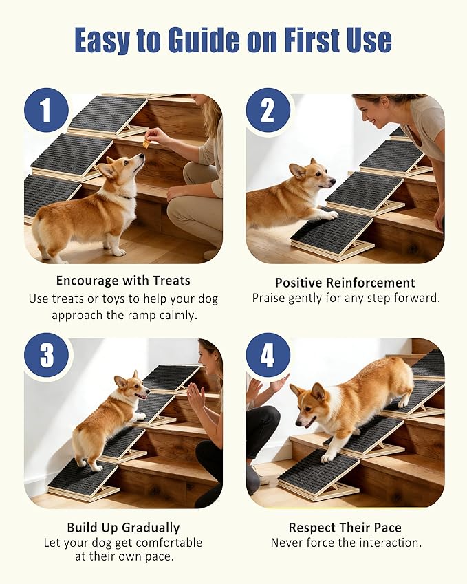 Dog Ramp for Stairs, 6 Pack Wooden Dog Stair Ramps for Small Dogs Only, Foldable Non-Slip Pet Ramp for Longer Indoor Stairs, Adjustable Step Support for Senior & Short-Legged Pets
