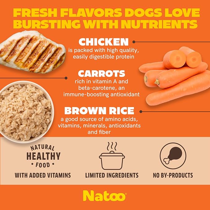 NATOO Dog Food Topper for Picky Eaters, Dog Treat (Chicken, Carrot, Brown Rice, & Quinoa) Dog Toppers for Dry Food, Wet Meal Toppers for Dogs & Puppies, Limited Ingredient Dog Food (Case of 20) 3oz Ea