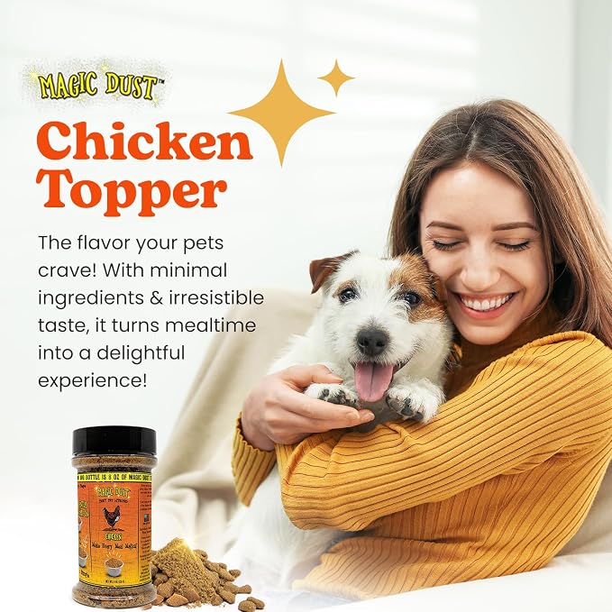 Magic Dust Chicken Jerky Topper, Single Protein Pet Food Topper for Dogs & Cats, Enhance Flavor & Elevate Mealtime Excitement for Picky Eaters, Made in USA - 8 Ounce Bottle