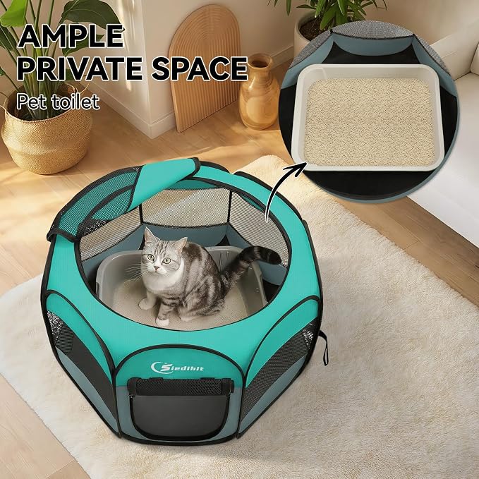 Siedihit Playpen for Small Dog Cat, Dogs Tent Crate Cage Indoor/Outdoor, Portable Pop Up Dog Kennel with Carrying Bag for Rabbits, Removable Top (Green, Small)