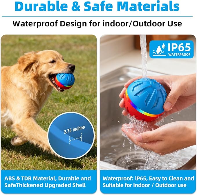 Casfuy Durable Motion Activated 2 Speed Interactive Ball Dog Toy with Remote & LED Light, Blue