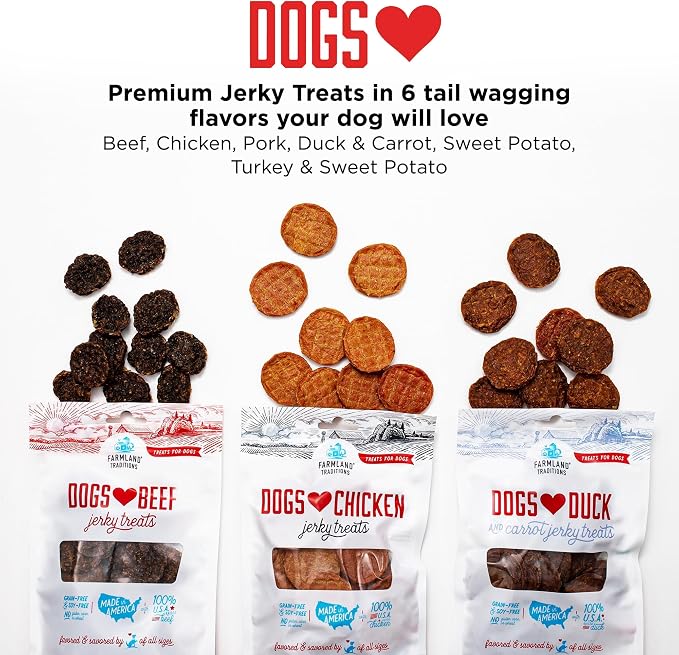 Farmland Traditions Dogs Love Beef Jerky Dog Treats with Only 3 Ingredients and No Fillers, 5 Ounce Bag