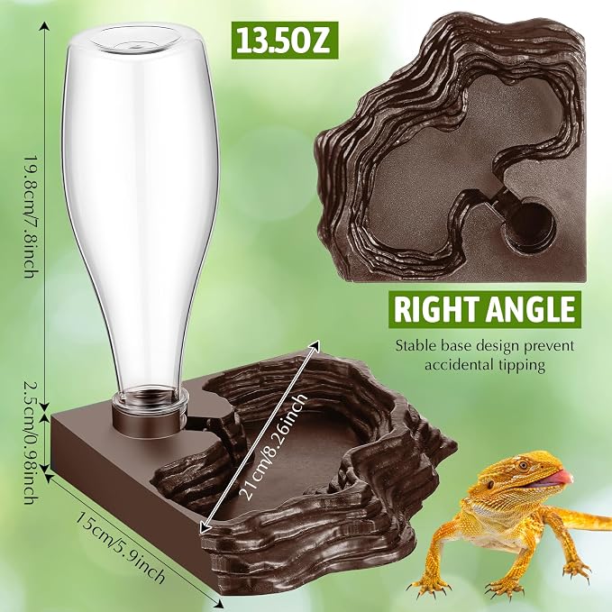 Mumufy 2 Pack Reptile Water Feeder Automatic Water Dispenser Waterer 13.5Oz Feeding Accessories Tank Lizards Waterer for Bearded Dragon Terrarium Turtle Tank Feeding Geckos Frog (Brown)