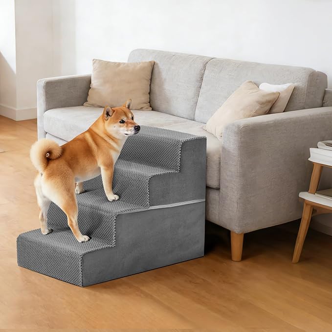 4-Step Dog Stairs for Large Dogs and Cats, 18in H Dog Steps for Couch, Sofa, Chair, Durable Non-Slip Sturdy Pet Steps, Pet Ramp for High Bed Indoor