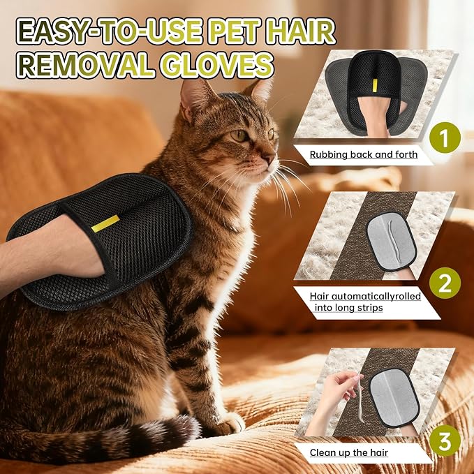 Electrostatic Pet Hair Remover Glove for Dogs &Cats, 2
