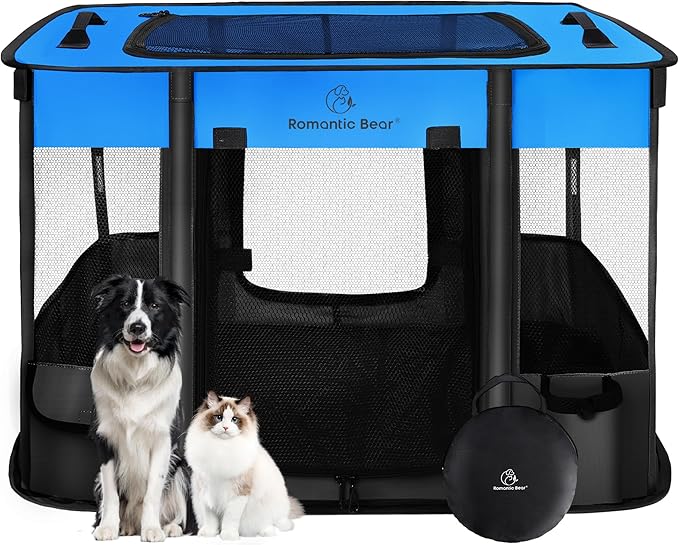 Dog Playpen, Foldable, Water-Resistant Shade Cover, 40x32x24in, Large