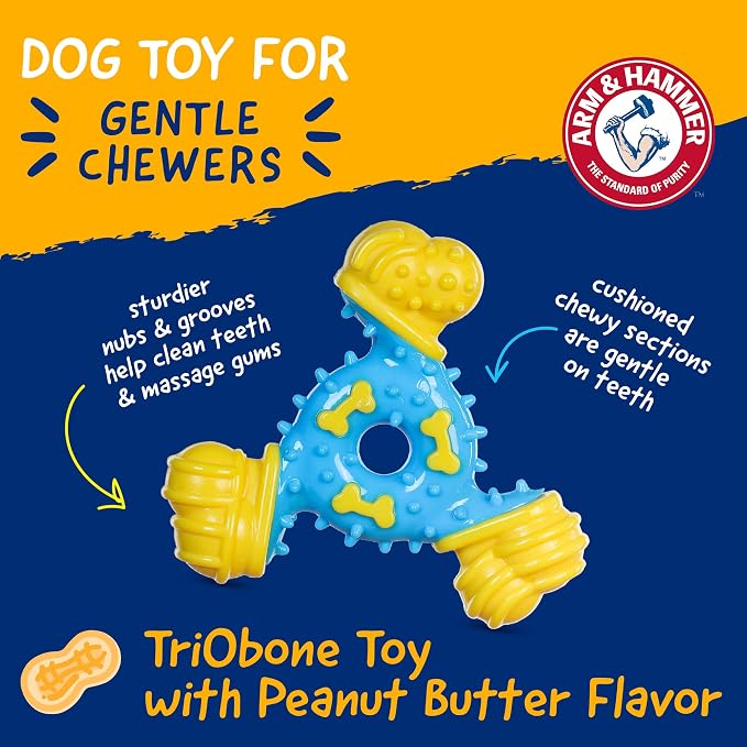 Arm & Hammer Nubbies TriBone Dental Dog Chew Toy, Peanut Butter, 24-Pk | Nylon and TPR construction, baking soda infused, reduces plaque and tartar buildup, ideal for moderate chewers