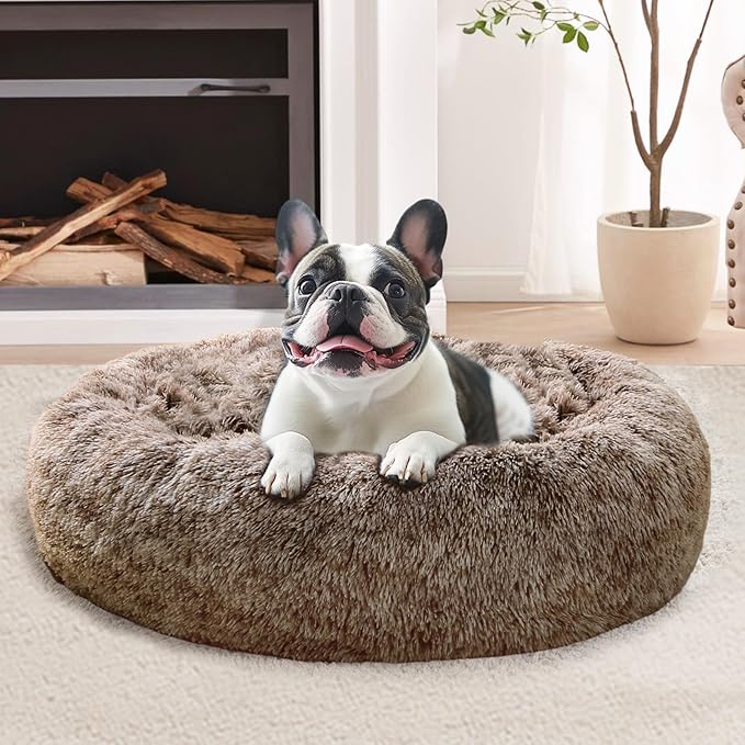 JOLLYVOGUE 23" Calming Donut Dog & Cat Bed, Smoke Brown