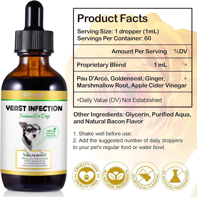 VOSIFSDIY Yeast Infection Treatment for Dogs, Natural Dog Yeast Infection Treatment Supports Itch Relief, Ear Infection, Allergy Relief, Pet Supplies Dog Herbal Supplement, Bacon Flavor-2PCS