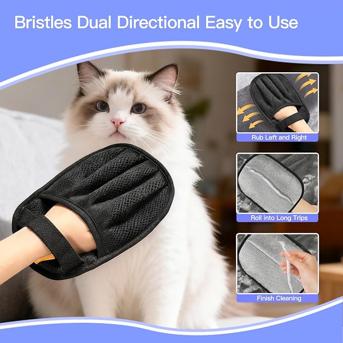2 Packs Upgraded Pet Hair Removal Gloves for Dogs & Cats, Thickened Electrostatic Pet Hair Remover Gloves, Reusable Magic Brush Pet Hair Remover Tool for Couch, Carpet, Car Seat(Black)