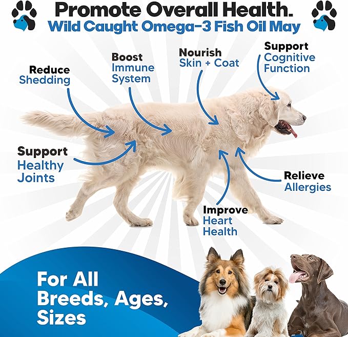 Omega 3 Fish Oil for Dogs - Supports Shedding and Itching, Skin and Coat