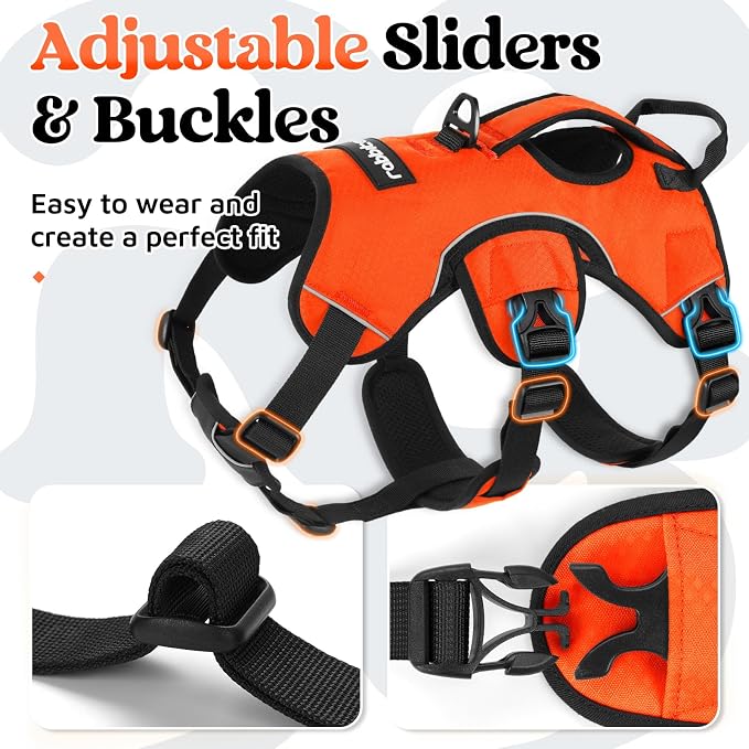 rabbitgoo Escape Proof Dog Harness for Medium, No Pull with Lift Handle | No Escape, Full Soft Padded, Reflective Adjustable Vest, Leash Clip for Walking Hiking Training, Orange, Medium