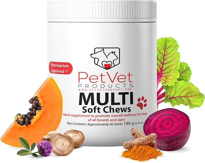 Pet Vet Multi Soft Chews for Dogs Beef Liver 60ct – 6-in-1 Support