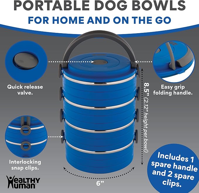 Healthy Human Travel Pet Bento Bowls, 4 Pack, Blue