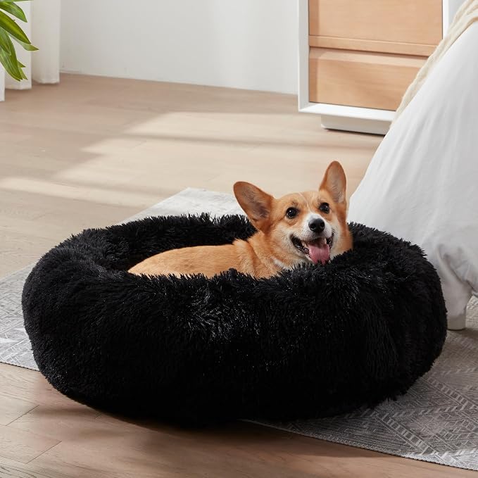 Western Home Calming Donut Small Medium Pet Dog Bed Washable,27" Black