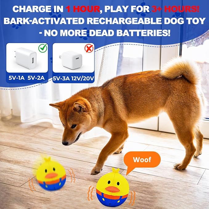 ZanLLW Interactive Dog Toys, Responds to Barks, Nudges & Paws, Keep Them Busy for Hours! Rechargeable Hard-Wearing Oxford Fabric Self-Play Puppy Toy with Motion/Sound Feedback, Dog Indoor-Play Toy