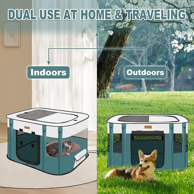 Foldable Cat & Dog Playpen with Carry Bag, Blue X-Large