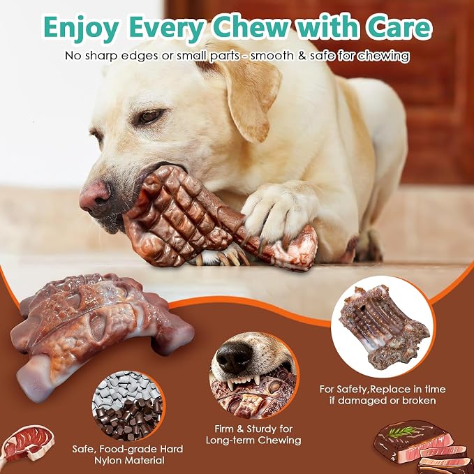 Fuufome Tough Dog Chew Toys for Medium & Large Aggressive Chewers, 2 Pack | Indestructible, Hard Nylon Bone, Long Lasting Chewing, Teeth Cleaning, to Keep Them Busy, for 20-100 Lb Dogs, Milk Flavor
