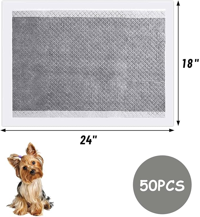Fhiny 50PCS Rabbit Pee Pads, 18" × 24" Disposable Cage Liner Black Carbon Odor-Control, All-Absorb Charcoal Training Accessories with Quick-Dry Surface for Bunny Rabbit Puppy Small Animals