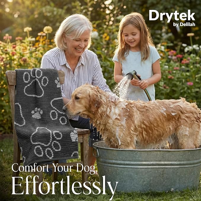 Delilah Home Drytek Dog Towel - Quick-Dry Pet Towel for Large Dogs, Ultra Absorbent & Odor-Resistant - Lightweight Sand-Resistant for Outdoor Bath, Grooming Supplies, Beach & Travel - 30x54 in - Black