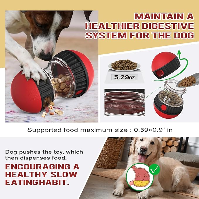 Cognitive Dog Toys,Slow Feeder Interactive Toys,Mushroom Dog Food Dispenser,for Small Dogs,Treat Dispenser Food Puzzle Ball for Mental Stimulation, Red Color