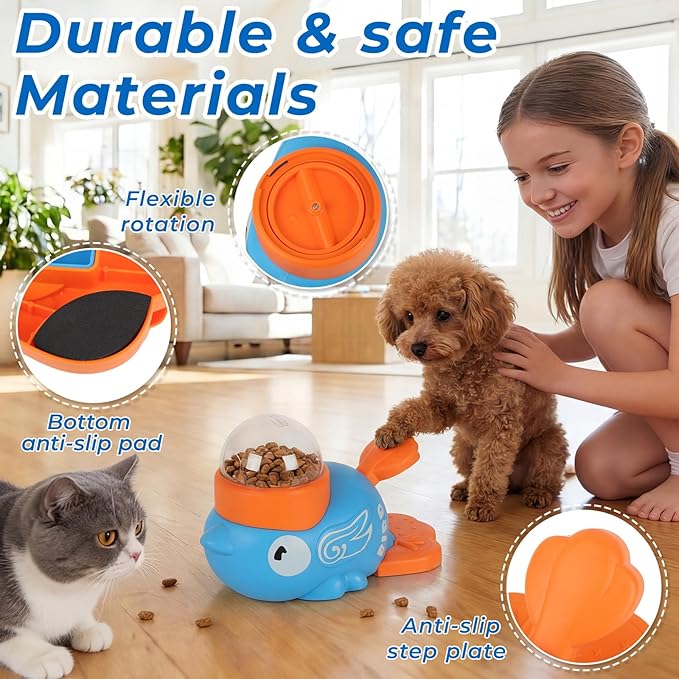 2-in-1 Duck Shaped Interactive Dog Toy Food Puzzle Slow Feeder (White/Blue Duck Shaped with Button), cat Snack Dispenser, Reduces Bloating in Small Animals, Dog Puzzle Feeder