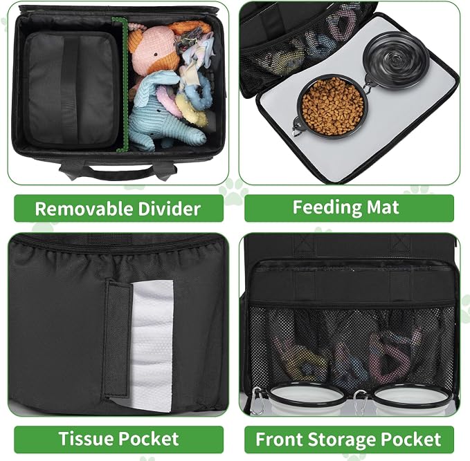 TORIBIO Dog Travel Bag,Large Pet Travel Bag for Supplies with 2 Food Container and Collapsible Bowls,Dog Travel Supplies Organizer Kit for Weekend,Road Trips,Camping